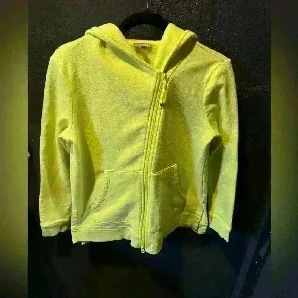 Women’s Talbots Brushed Terry Asymmetrical Zip Up Hoodie Lime Green Small